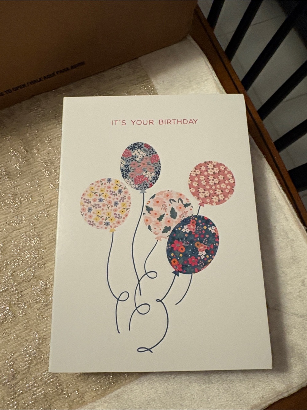 Birthday Card with Floral Balloons - Pink & Blue